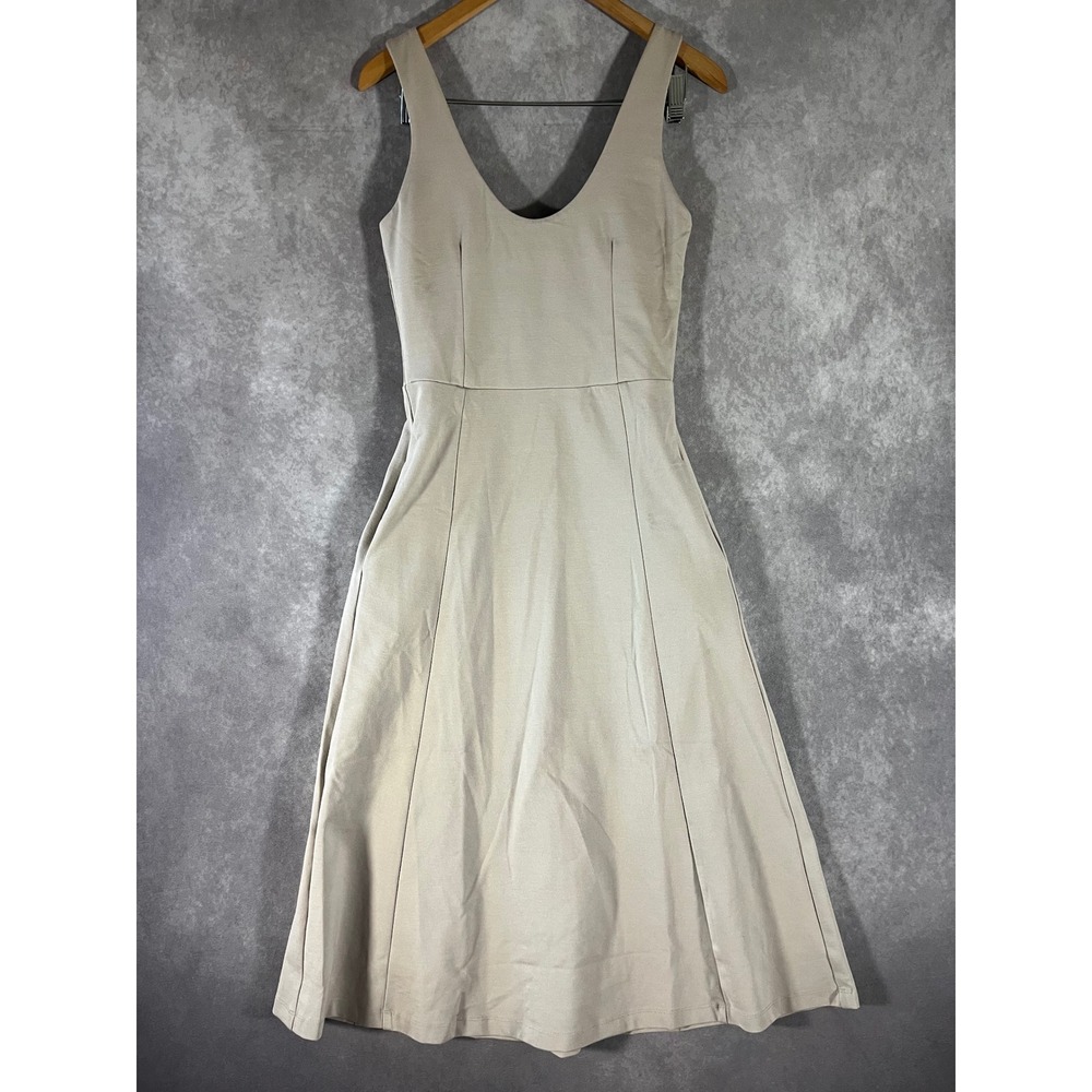 Ripley Rader Midi Dress‎ Womens 2 Small Beige V-Neck Sleeveless Fit & Flare NEW